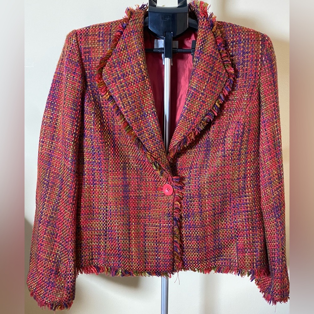 Versailles Mutlicolor Tweed Blazer Fringe Hem